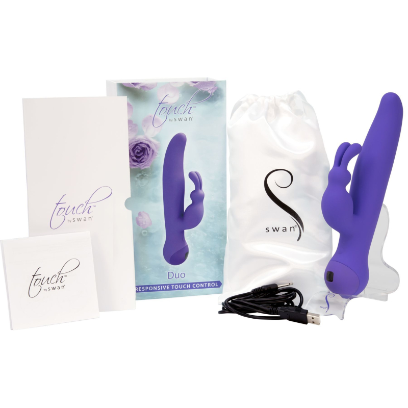 Вібратор-кролик – Touch by SWAN Duo Purple з сенсорним управлінням, оберти головки, вібрація точки G, 2 мотори