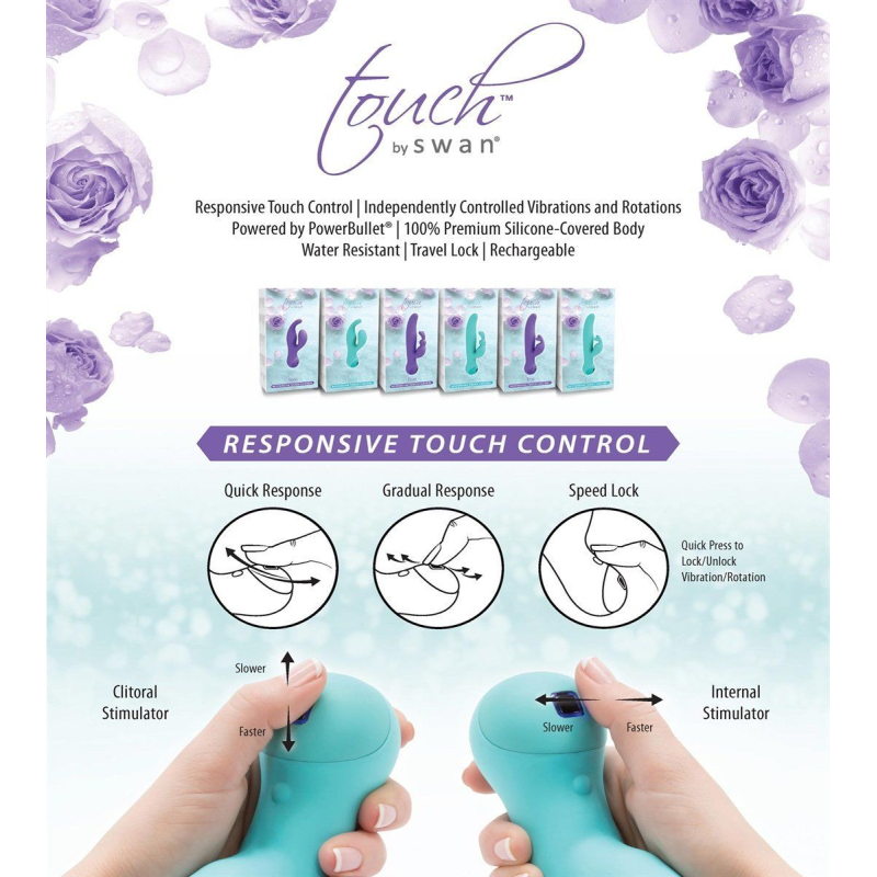 Вібратор-кролик – Touch by SWAN Duo Purple з сенсорним управлінням, оберти головки, вібрація точки G, 2 мотори