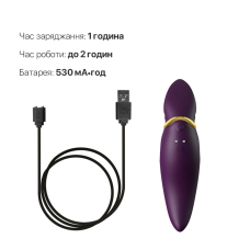 Вібратор-язичок 2в1 – Zalo Hero Twilight Purple – кристал Swarovski, 6 вібро-режимів + 6 хвильових пульсацій