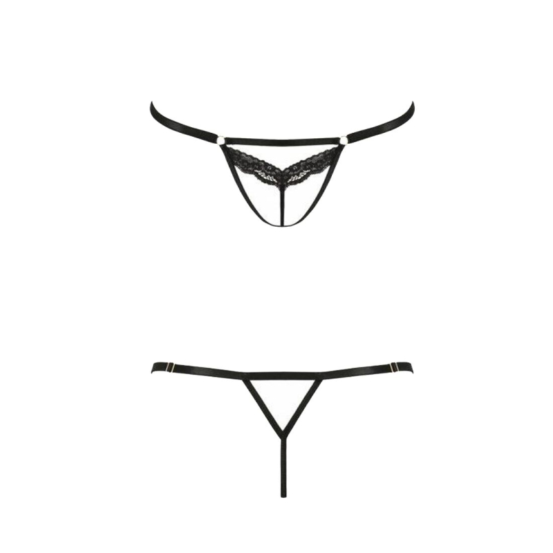 Відверті трусики–стрепи з мереживом Passion Exclusive SOLON THONG 2XL/3XL, чорний колір