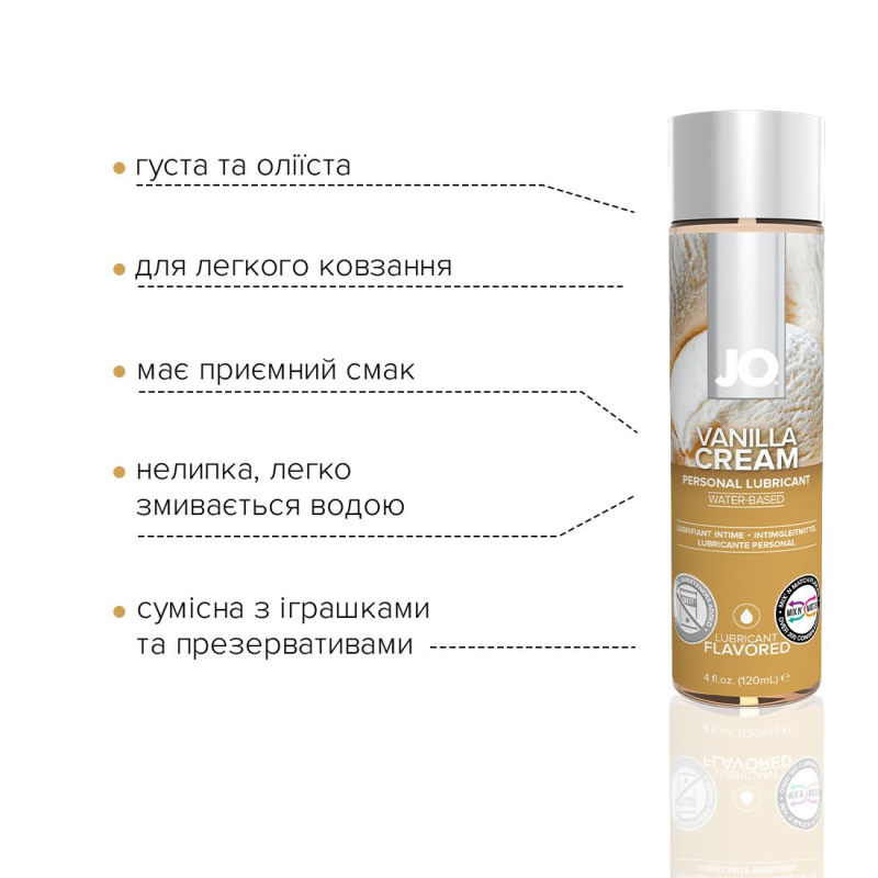 Змазка на водній основі JO H2O – Vanilla Cream (120 мл) без цукру, рослинний гліцерин