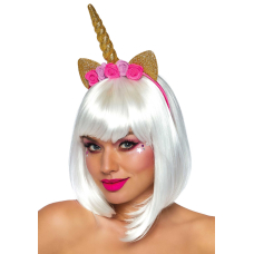 Золотий ріг єдинорога Leg Avenue Golden unicorn flower headband, прикрашений квітами – золотий/рожевий