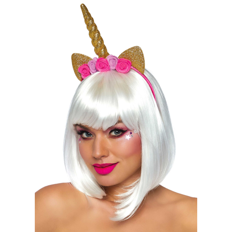 Золотий ріг єдинорога Leg Avenue Golden unicorn flower headband, прикрашений квітами – золотий/рожевий