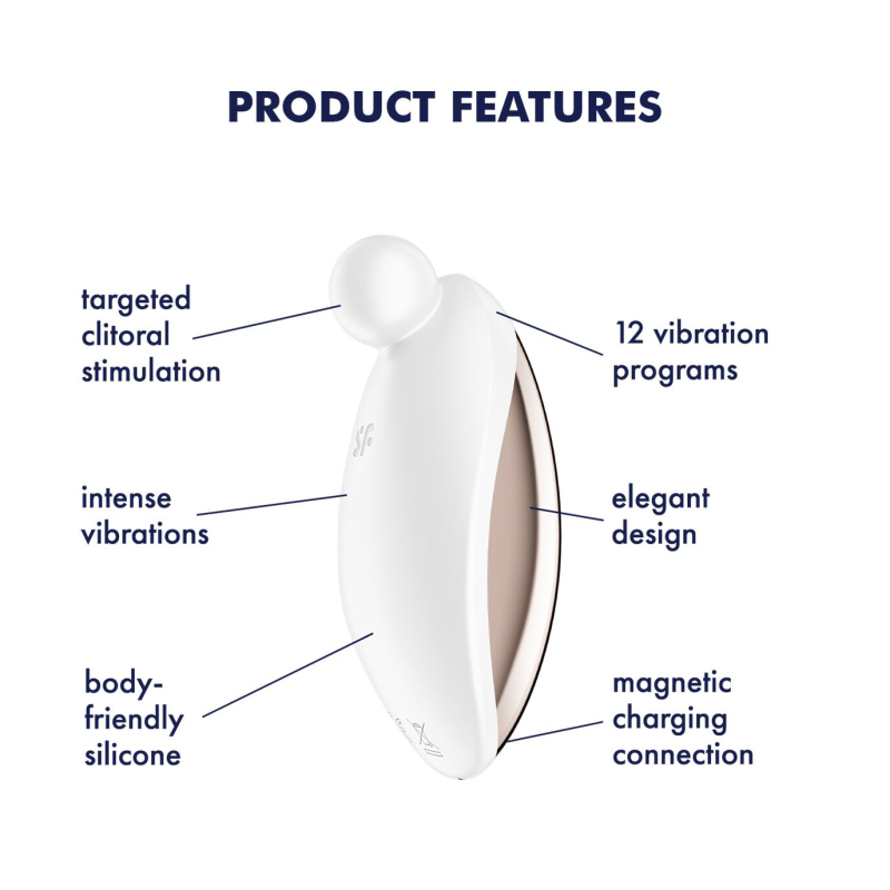 Внешний стимулятор – Satisfyer Spot On 2 White – гибкий отросток, 12 уникальных режимов